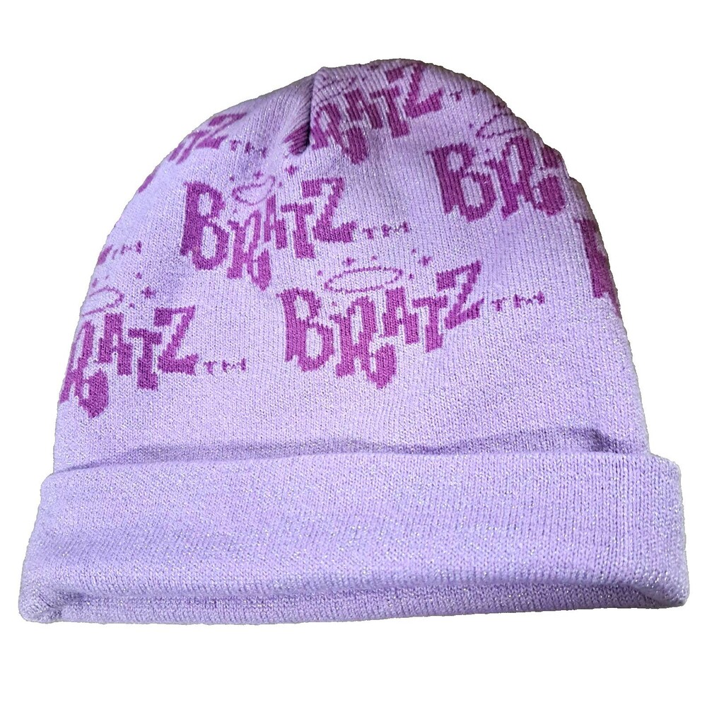 Bratz Womens Purple Knit Beanie Hat Logo Pattern One Size Stretch